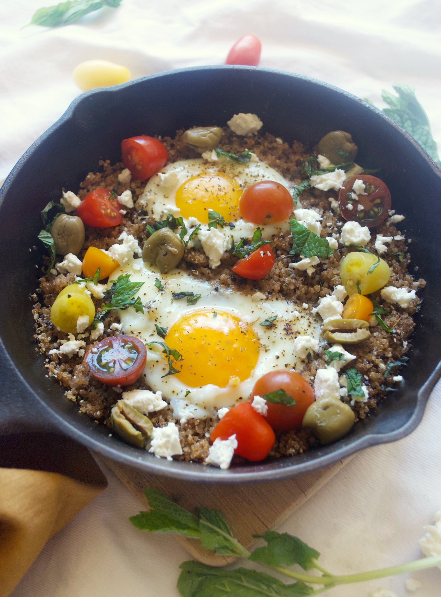 Skillet Baked Mediterranean Quinoa & Eggs